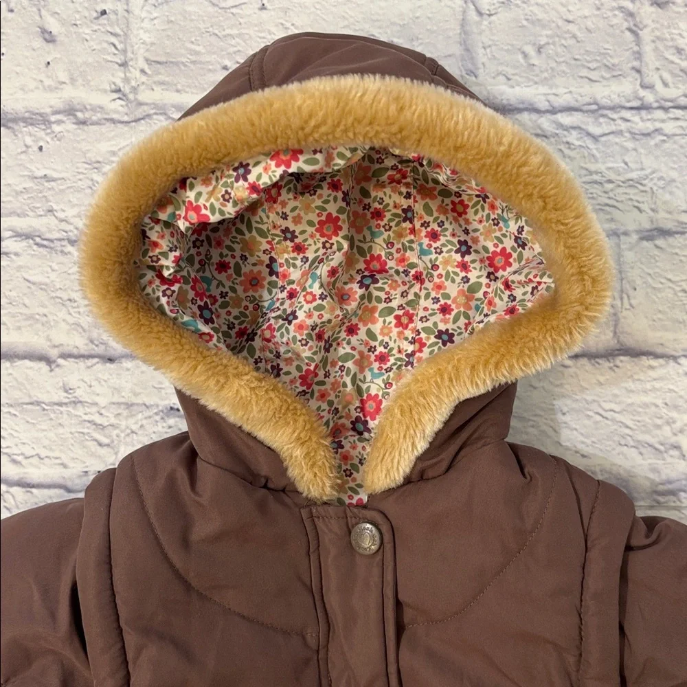 Oshkosh Reversible Convertible Puffer Jacket Vest Brown Pink Floral Girls Size 6